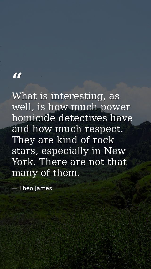 What is interesting, as well, is how much power homicide detectives have and how much respect. They are kind of rock sta — Theo James