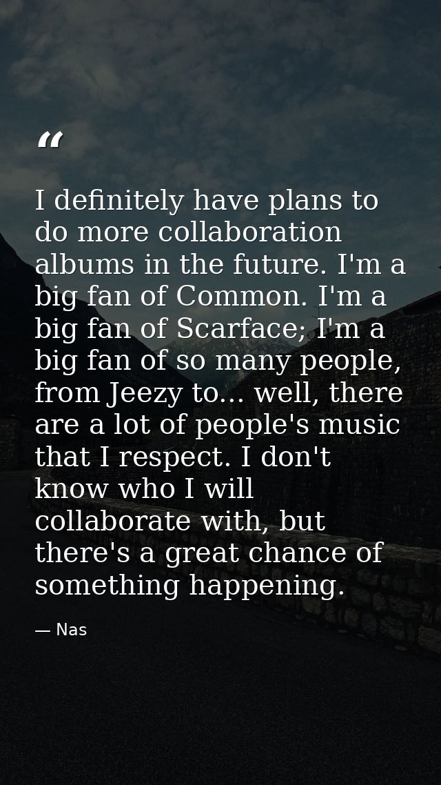 I definitely have plans to do more collaboration albums in the future. I'm a big fan of Common. I'm a big fan of Scarfac — Nas