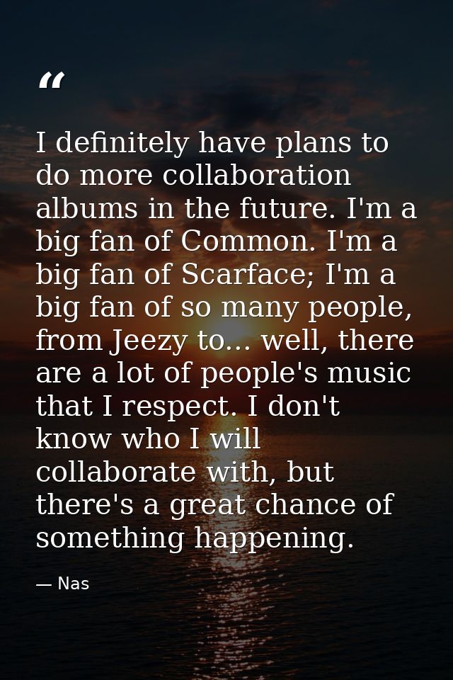 I definitely have plans to do more collaboration albums in the future. I'm a big fan of Common. I'm a big fan of Scarfac — Nas