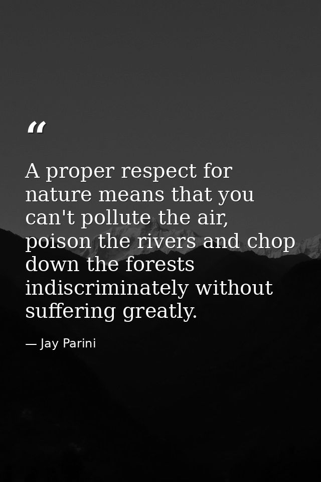A proper respect for nature means that you can't pollute the air, poison the rivers and chop down the forests indiscrimi — Jay Parini