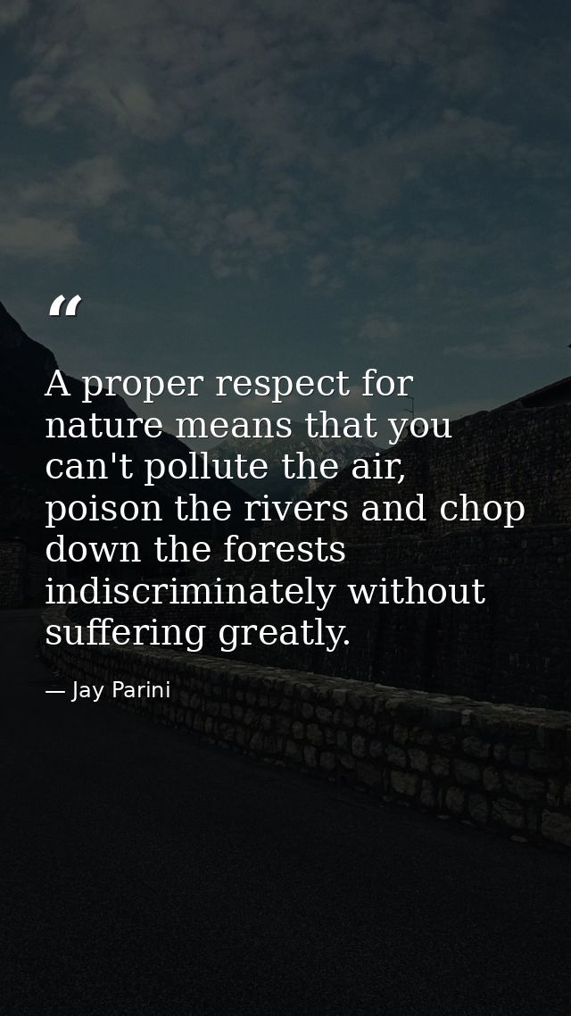 A proper respect for nature means that you can't pollute the air, poison the rivers and chop down the forests indiscrimi — Jay Parini