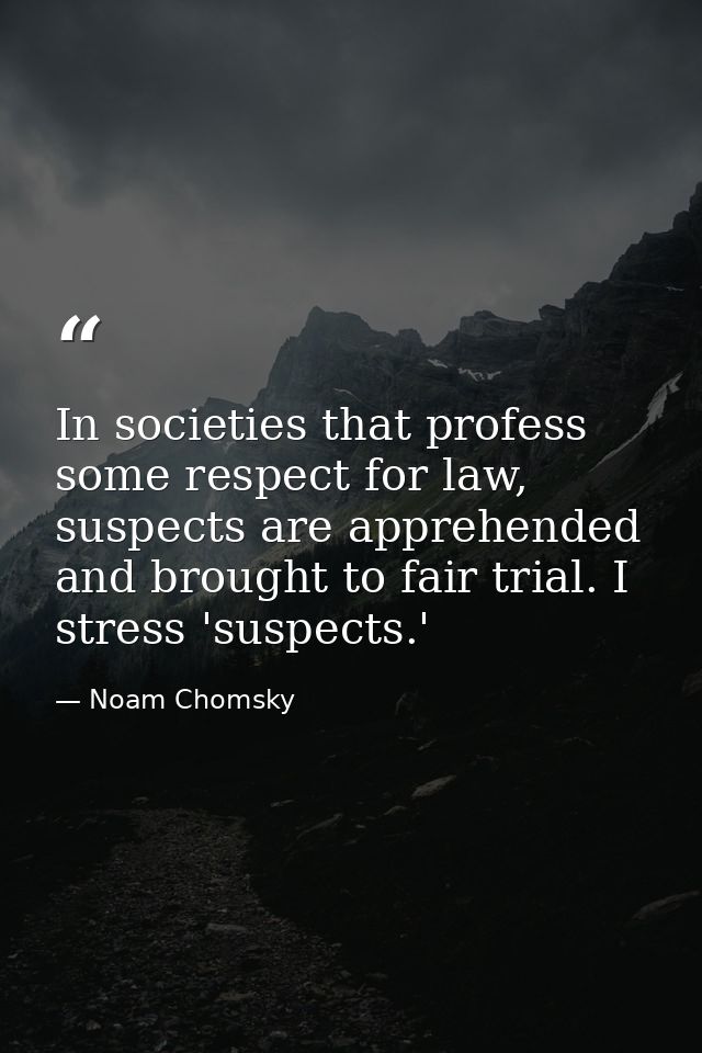 In societies that profess some respect for law, suspects are apprehended and brought to fair trial. I stress 'suspects.' — Noam Chomsky