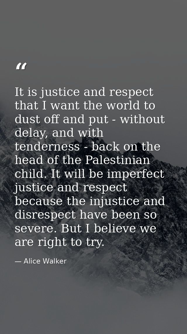 It is justice and respect that I want the world to dust off and put - without delay, and with tenderness - back on the h — Alice Walker
