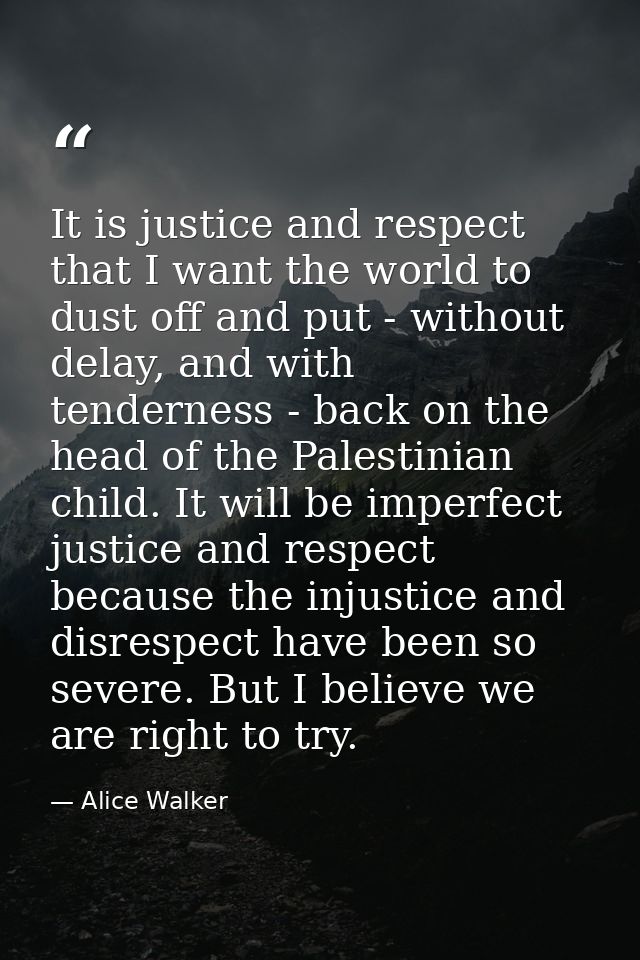 It is justice and respect that I want the world to dust off and put - without delay, and with tenderness - back on the h — Alice Walker