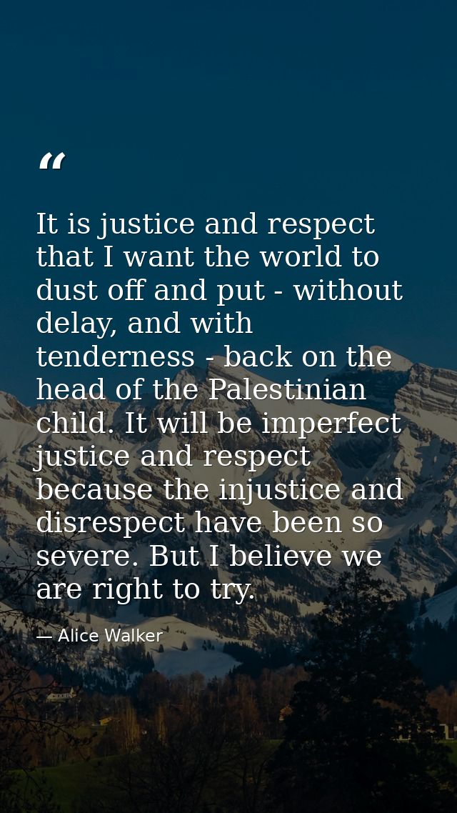 It is justice and respect that I want the world to dust off and put - without delay, and with tenderness - back on the h — Alice Walker