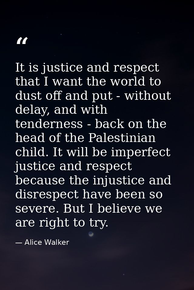 It is justice and respect that I want the world to dust off and put - without delay, and with tenderness - back on the h — Alice Walker