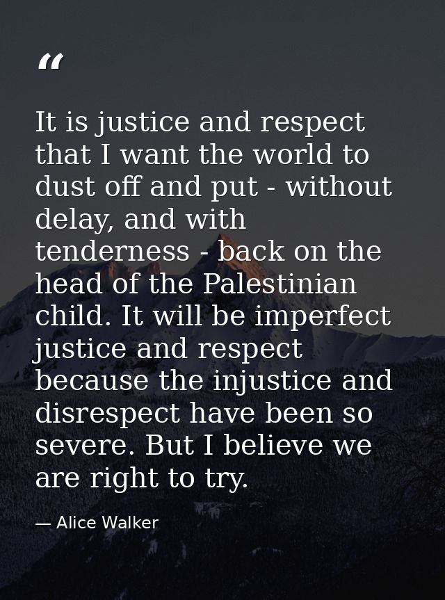 It is justice and respect that I want the world to dust off and put - without delay, and with tenderness - back on the h — Alice Walker