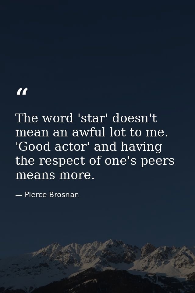 The word 'star' doesn't mean an awful lot to me. 'Good actor' and having the respect of one's peers means more. — Pierce Brosnan