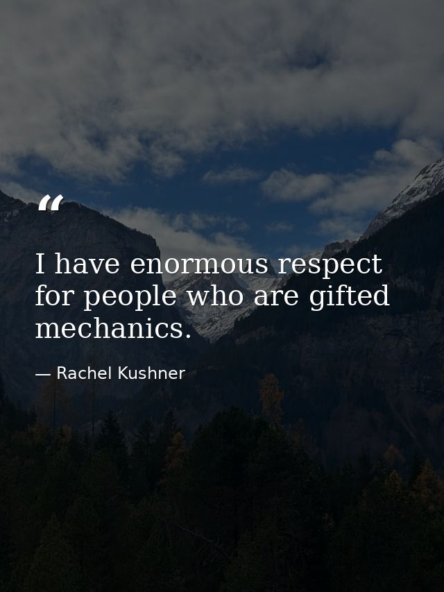 I have enormous respect for people who are gifted mechanics. — Rachel Kushner