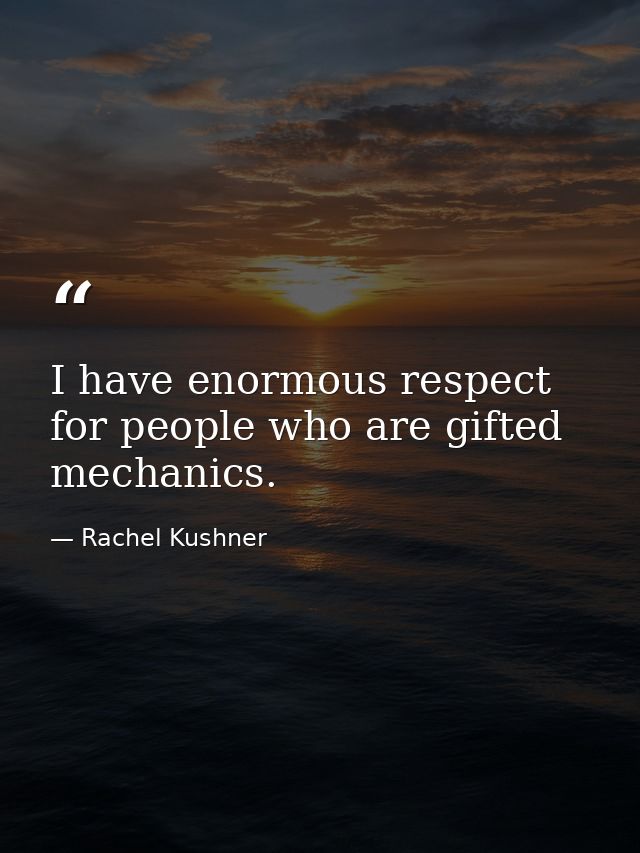 I have enormous respect for people who are gifted mechanics. — Rachel Kushner