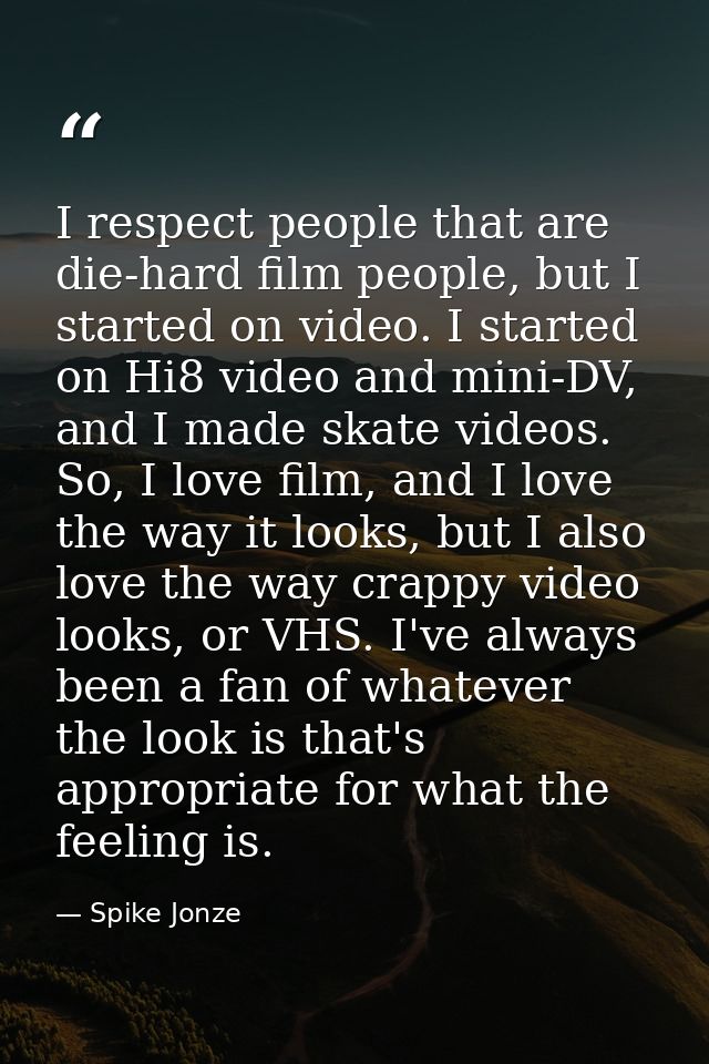 I respect people that are die-hard film people, but I started on video. I started on Hi8 video and mini-DV, and I made s — Spike Jonze