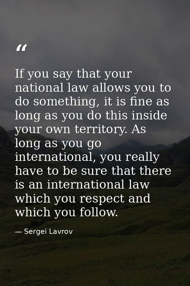 If you say that your national law allows you to do something, it is fine as long as you do this inside your own territor — Sergei Lavrov