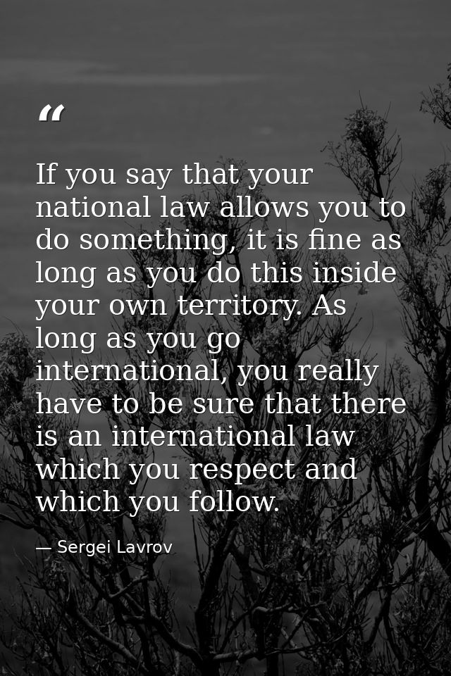 If you say that your national law allows you to do something, it is fine as long as you do this inside your own territor — Sergei Lavrov