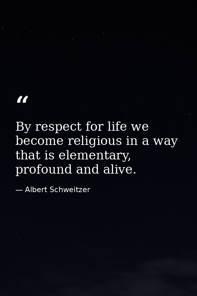 By respect for life we become religious in a way that is elementary, profound and alive. — Albert Schweitzer