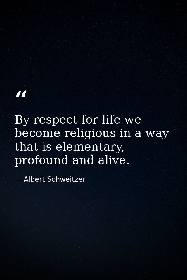 By respect for life we become religious in a way that is elementary, profound and alive. — Albert Schweitzer