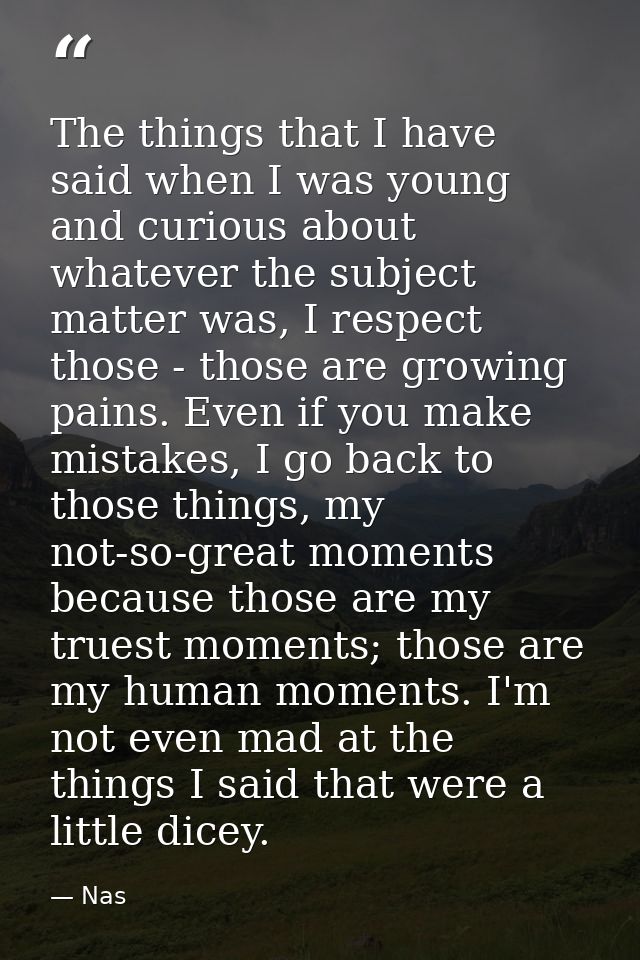 The things that I have said when I was young and curious about whatever the subject matter was, I respect those - those  — Nas