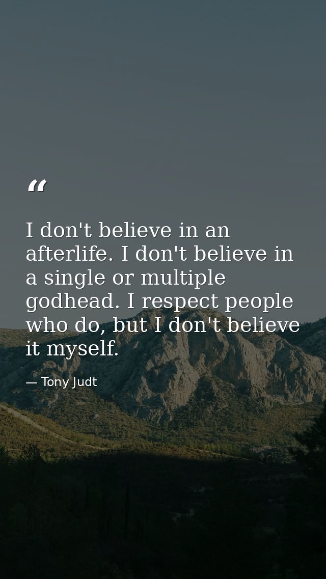 I don't believe in an afterlife. I don't believe in a single or multiple godhead. I respect people who do, but I don't b — Tony Judt