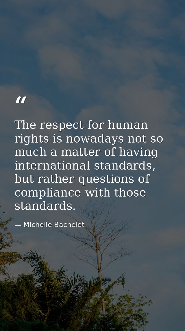 The respect for human rights is nowadays not so much a matter of having international standards, but rather questions of — Michelle Bachelet