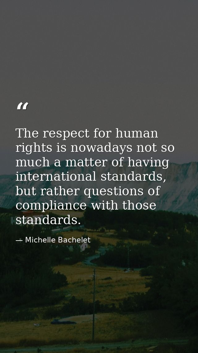 The respect for human rights is nowadays not so much a matter of having international standards, but rather questions of — Michelle Bachelet