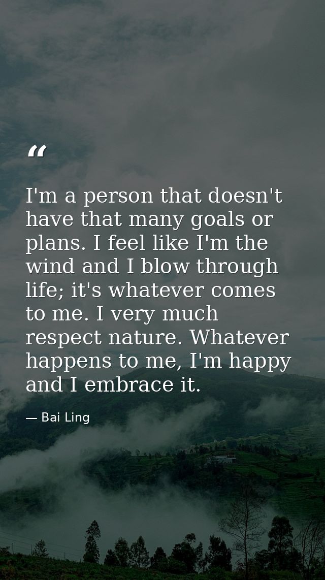 I'm a person that doesn't have that many goals or plans. I feel like I'm the wind and I blow through life; it's whatever — Bai Ling