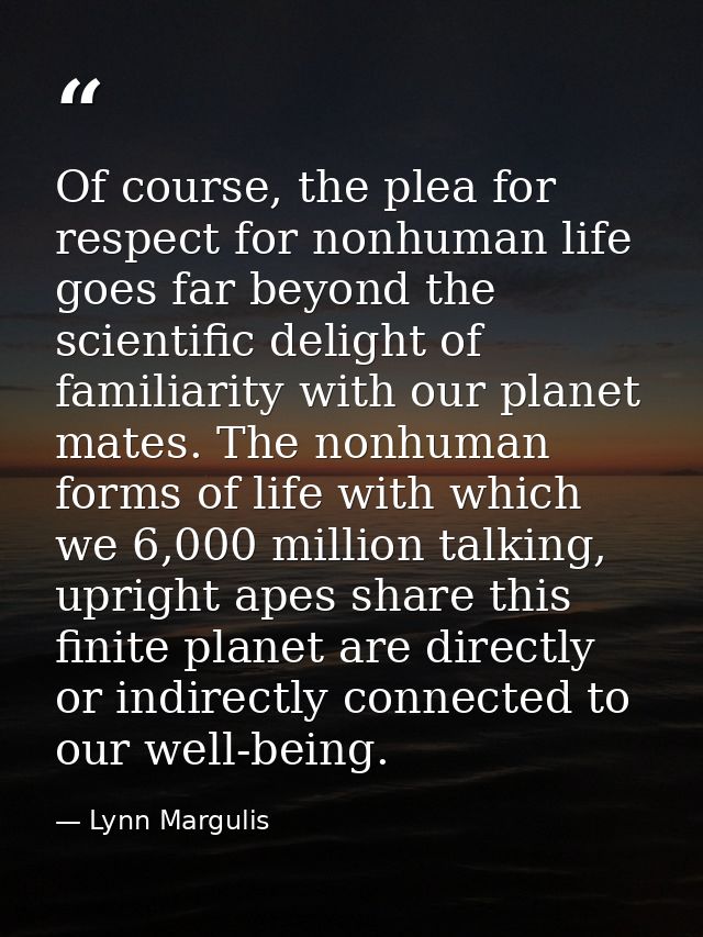 Of course, the plea for respect for nonhuman life goes far beyond the scientific delight of familiarity with our planet  — Lynn Margulis