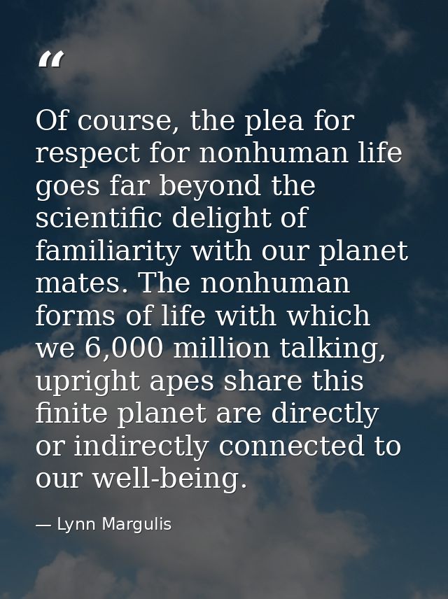 Of course, the plea for respect for nonhuman life goes far beyond the scientific delight of familiarity with our planet  — Lynn Margulis