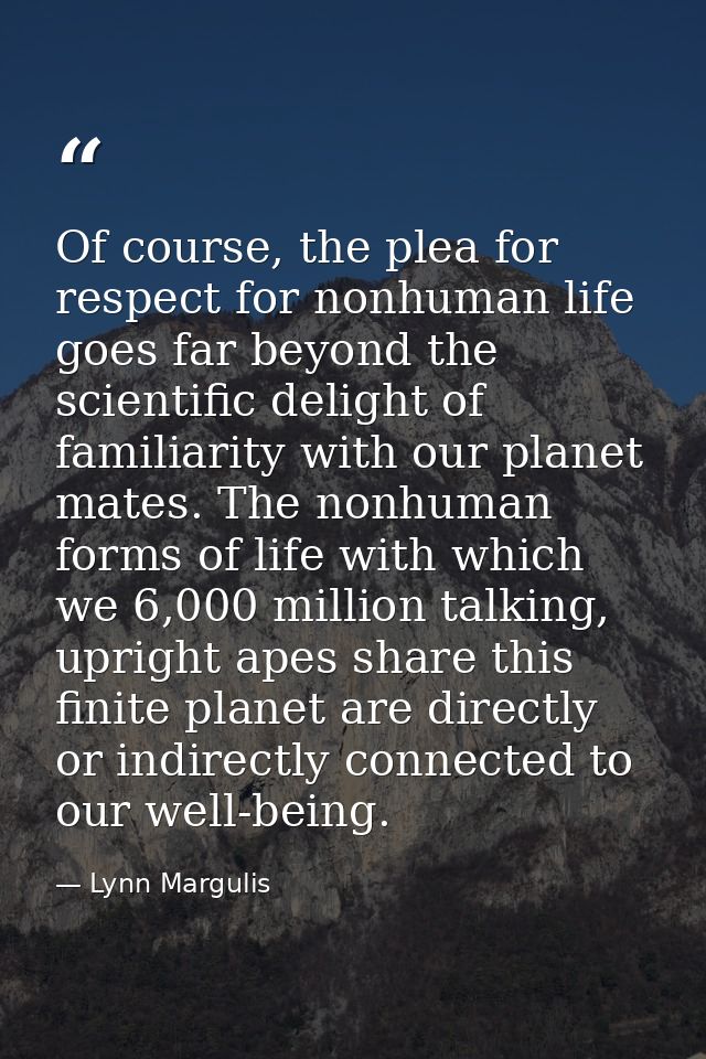 Of course, the plea for respect for nonhuman life goes far beyond the scientific delight of familiarity with our planet  — Lynn Margulis