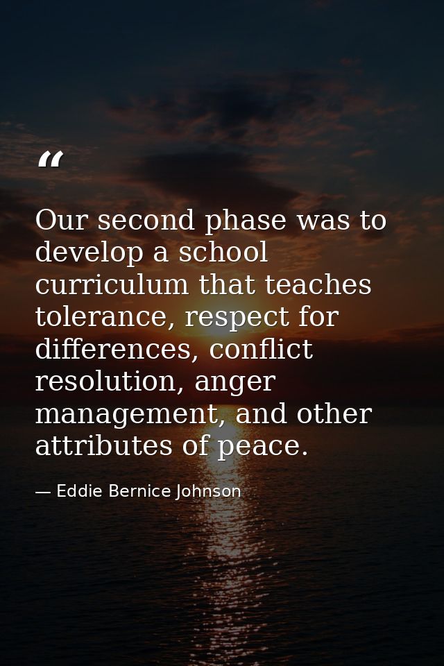 Our second phase was to develop a school curriculum that teaches tolerance, respect for differences, conflict resolution — Eddie Bernice Johnson