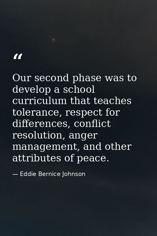 Our second phase was to develop a school curriculum that teaches tolerance, respect for differences, conflict resolution — Eddie Bernice Johnson