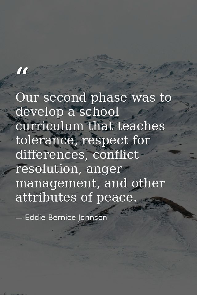 Our second phase was to develop a school curriculum that teaches tolerance, respect for differences, conflict resolution — Eddie Bernice Johnson