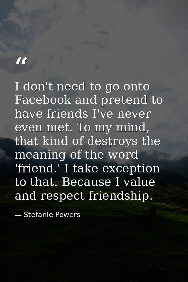 I don't need to go onto Facebook and pretend to have friends I've never even met. To my mind, that kind of destroys the  — Stefanie Powers