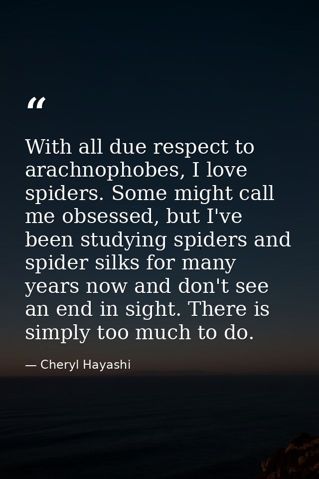 With all due respect to arachnophobes, I love spiders. Some might call me obsessed, but I've been studying spiders and s — Cheryl Hayashi