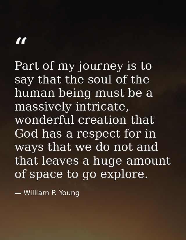 Part of my journey is to say that the soul of the human being must be a massively intricate, wonderful creation that God — William P. Young