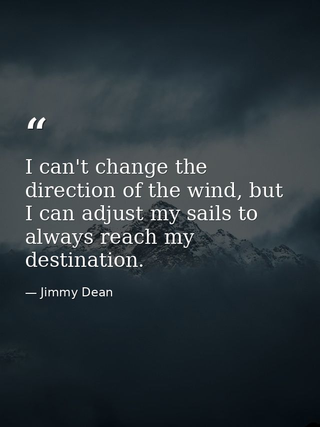 I can't change the direction of the wind, but I can adjust my sails to always reach my destination. — Jimmy Dean