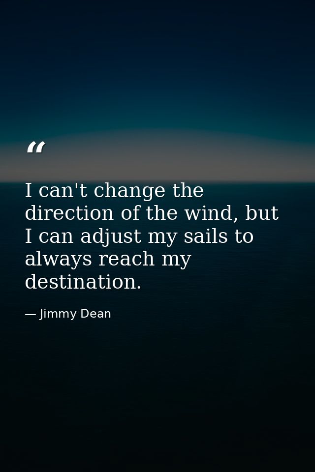 I can't change the direction of the wind, but I can adjust my sails to always reach my destination. — Jimmy Dean