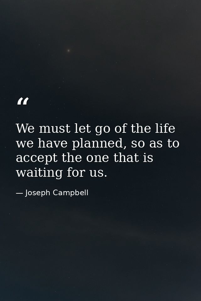 We must let go of the life we have planned, so as to accept the one that is waiting for us. — Joseph Campbell