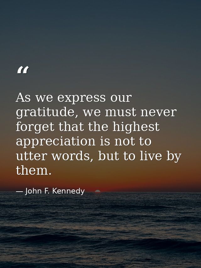 As we express our gratitude, we must never forget that the highest appreciation is not to utter words, but to live by th — John F. Kennedy
