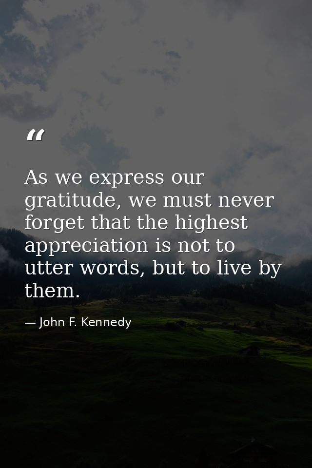 As we express our gratitude, we must never forget that the highest appreciation is not to utter words, but to live by th — John F. Kennedy