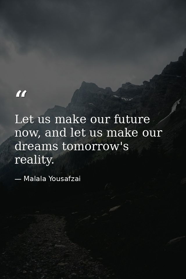 Let us make our future now, and let us make our dreams tomorrow's reality. — Malala Yousafzai
