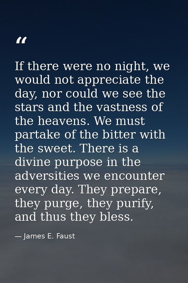 If there were no night, we would not appreciate the day, nor could we see the stars and the vastness of the heavens. We  — James E. Faust