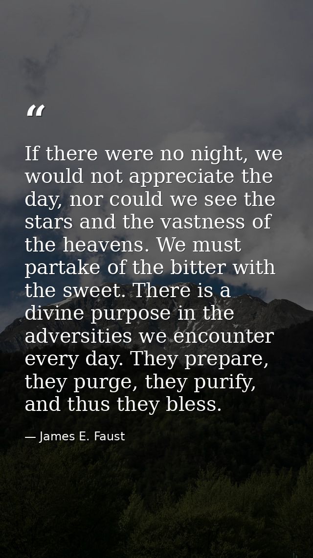 If there were no night, we would not appreciate the day, nor could we see the stars and the vastness of the heavens. We  — James E. Faust