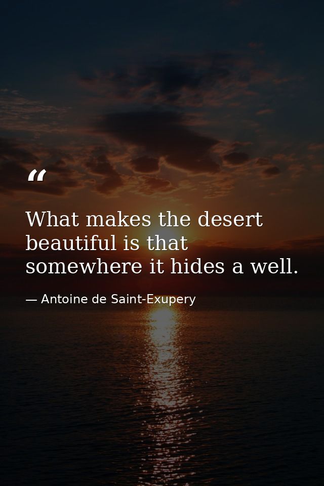 What makes the desert beautiful is that somewhere it hides a well. — Antoine de Saint-Exupery