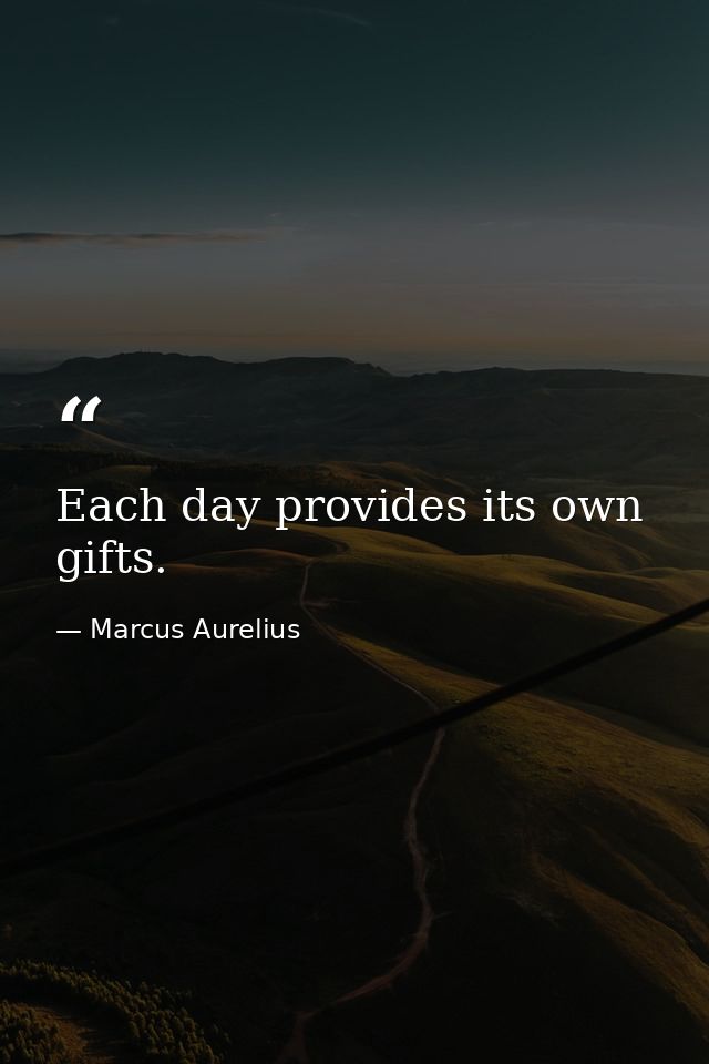 Each day provides its own gifts. — Marcus Aurelius