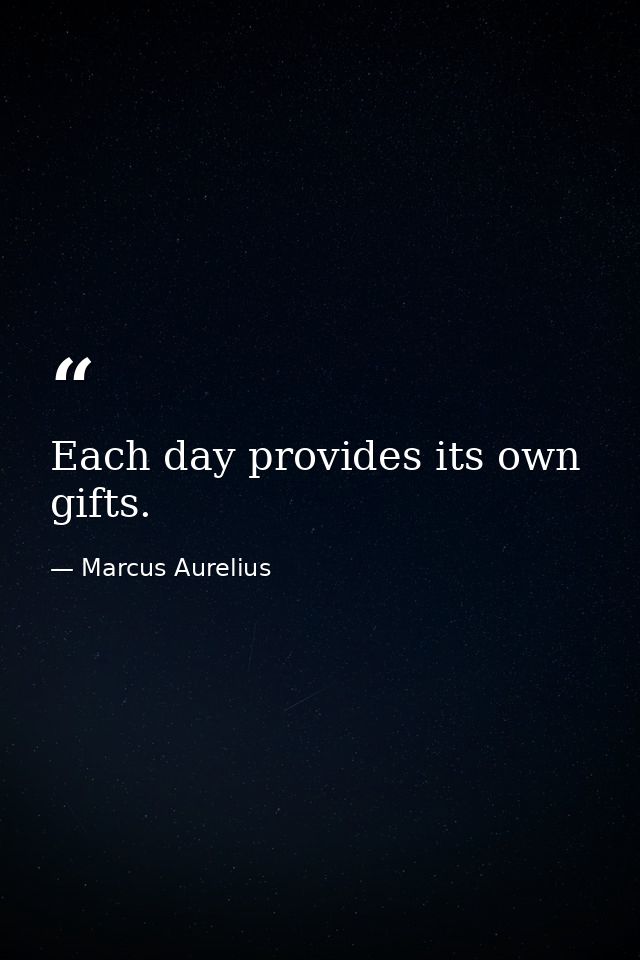 Each day provides its own gifts. — Marcus Aurelius