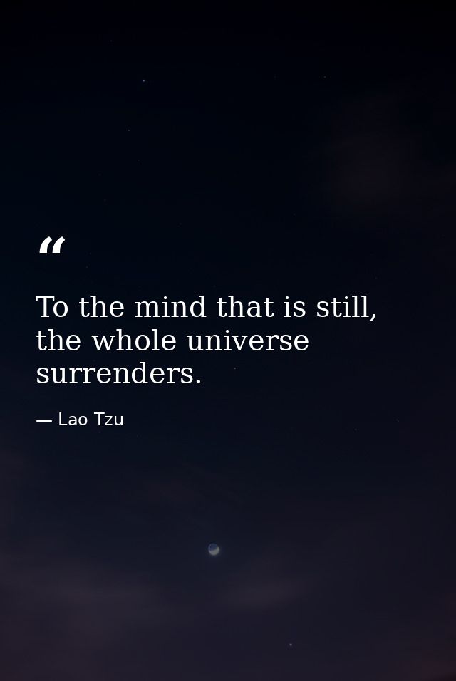 To the mind that is still, the whole universe surrenders. — Lao Tzu
