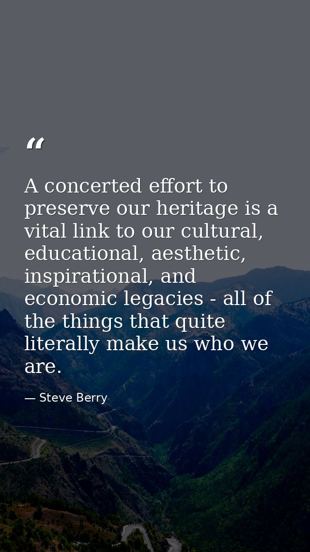 A concerted effort to preserve our heritage is a vital link to our cultural, educational, aesthetic, inspirational, and  — Steve Berry
