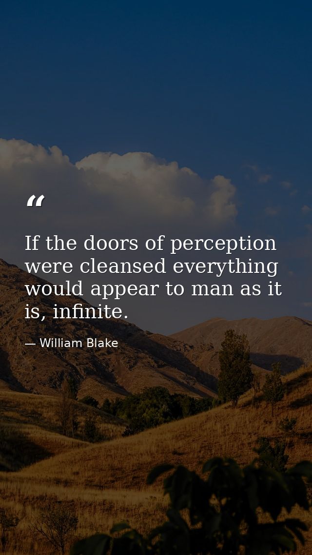 If the doors of perception were cleansed everything would appear to man as it is, infinite. — William Blake