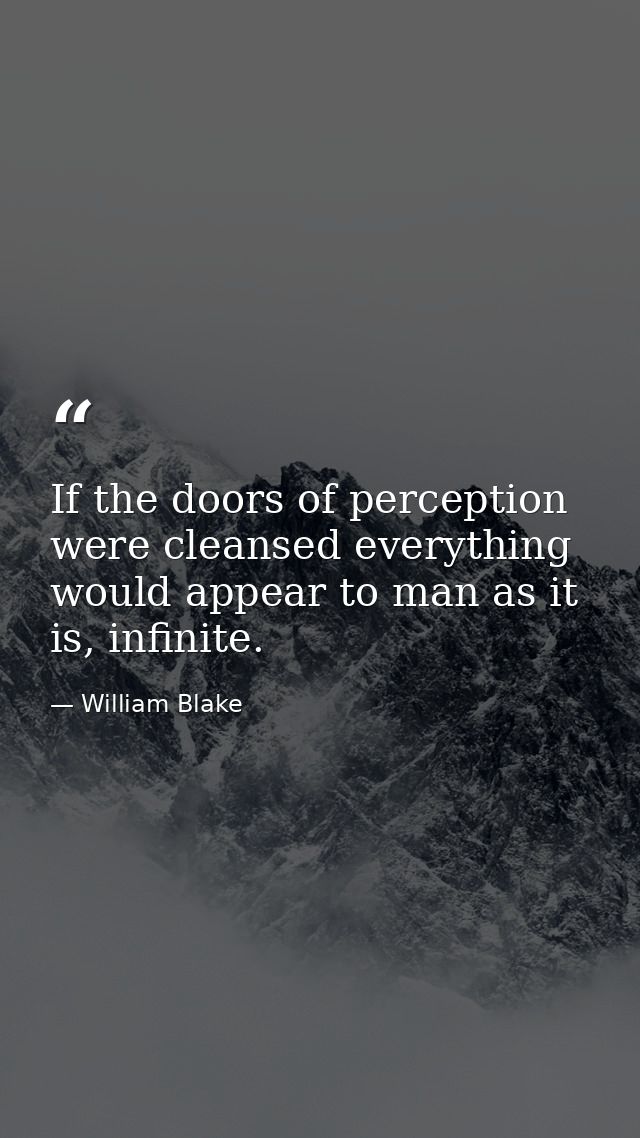 If the doors of perception were cleansed everything would appear to man as it is, infinite. — William Blake