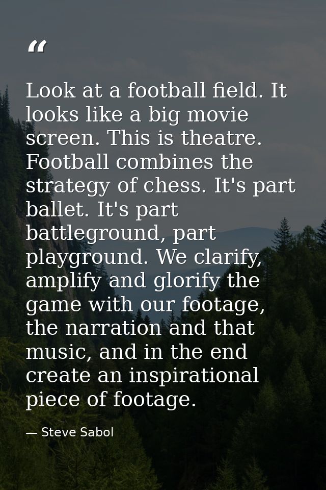 Look at a football field. It looks like a big movie screen. This is theatre. Football combines the strategy of chess. It — Steve Sabol