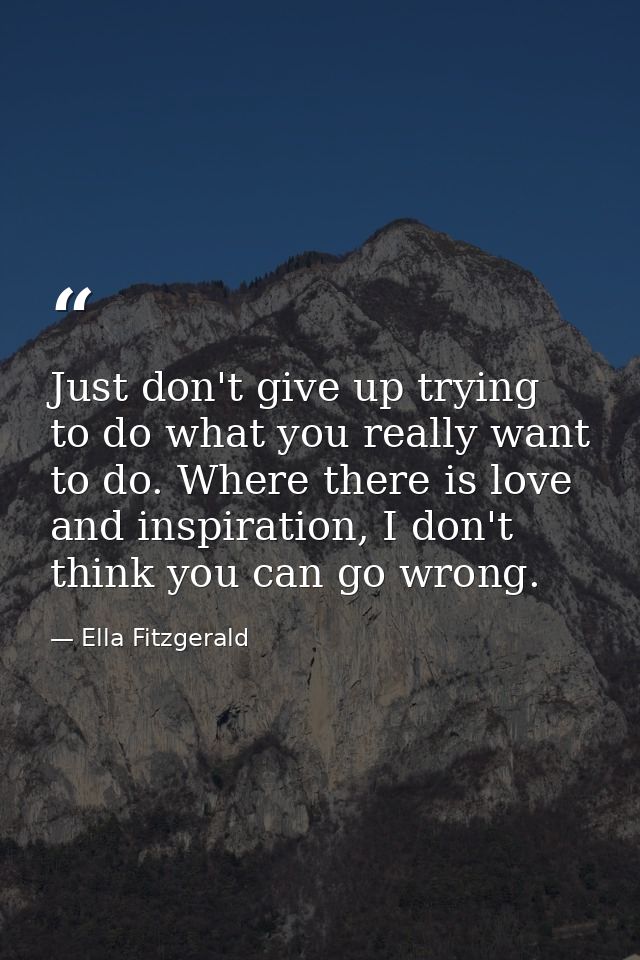 Just don't give up trying to do what you really want to do. Where there is love and inspiration, I don't think you can g — Ella Fitzgerald